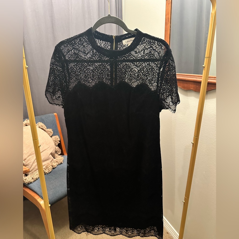 Calvin Klein Black Velvet Lace Dress